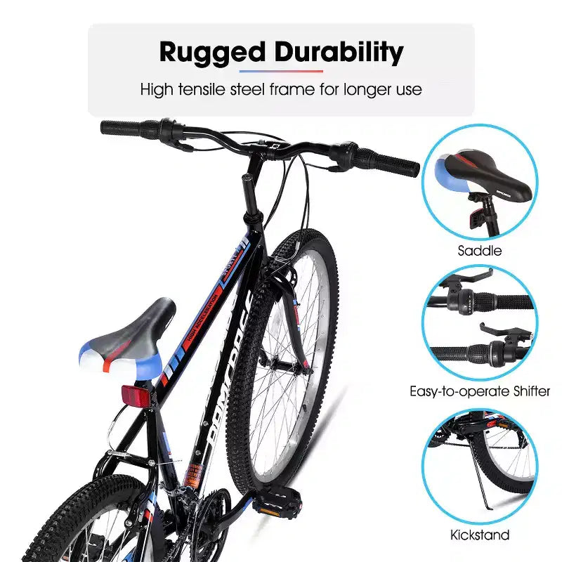 Vélo tout terrain BAMCBASE 24/26, 18 vitesses, cadre en acier à haute teneur en carbone, VTT de cyclisme sportif pour adultes