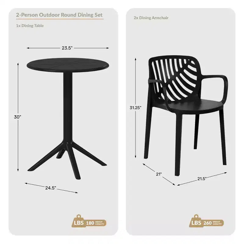 WestinTrends Playa Ensemble de table de bistro d'extérieur en résine 3 pièces avec chaises de salle à manger empilables pour 2