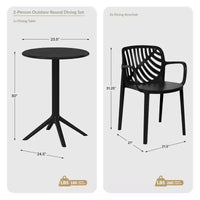 WestinTrends Playa Ensemble de table de bistro d'extérieur en résine 3 pièces avec chaises de salle à manger empilables pour 2