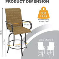Ensemble de bar 2 pièces en tissu textile d'extérieur, 2 chaises pivotantes de terrasse, ensemble de bistrot tabouret haut pour piscine, jardin