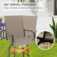 Ensemble de bar 2 pièces en tissu textile d'extérieur, 2 chaises pivotantes de terrasse, ensemble de bistrot tabouret haut pour piscine, jardin
