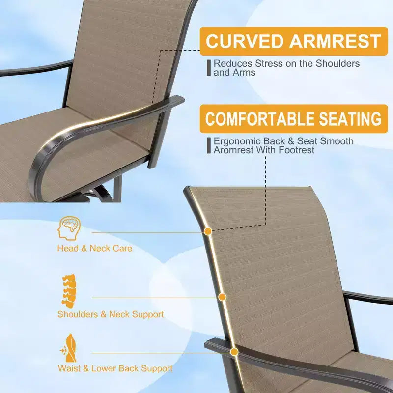 Ensemble de bar 2 pièces en tissu textile d'extérieur, 2 chaises pivotantes de terrasse, ensemble de bistrot tabouret haut pour piscine, jardin