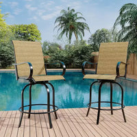 Ensemble de bar 2 pièces en tissu textile d'extérieur, 2 chaises pivotantes de terrasse, ensemble de bistrot tabouret haut pour piscine, jardin