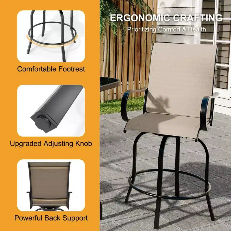 Ensemble de bar 2 pièces en tissu textile d'extérieur, 2 chaises pivotantes de terrasse, ensemble de bistrot tabouret haut pour piscine, jardin