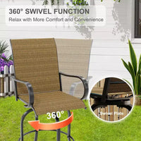 Ensemble de bar 2 pièces en tissu textile d'extérieur, 2 chaises pivotantes de terrasse, ensemble de bistrot tabouret haut pour piscine, jardin