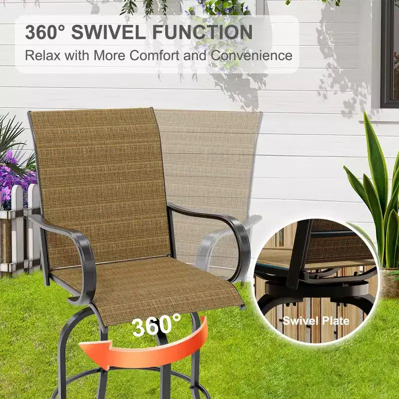 Ensemble de bar 2 pièces en tissu textile d'extérieur, 2 chaises pivotantes de terrasse, ensemble de bistrot tabouret haut pour piscine, jardin