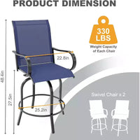 Ensemble de bar 2 pièces en tissu textile d'extérieur, 2 chaises pivotantes de terrasse, ensemble de bistrot tabouret haut pour piscine, jardin
