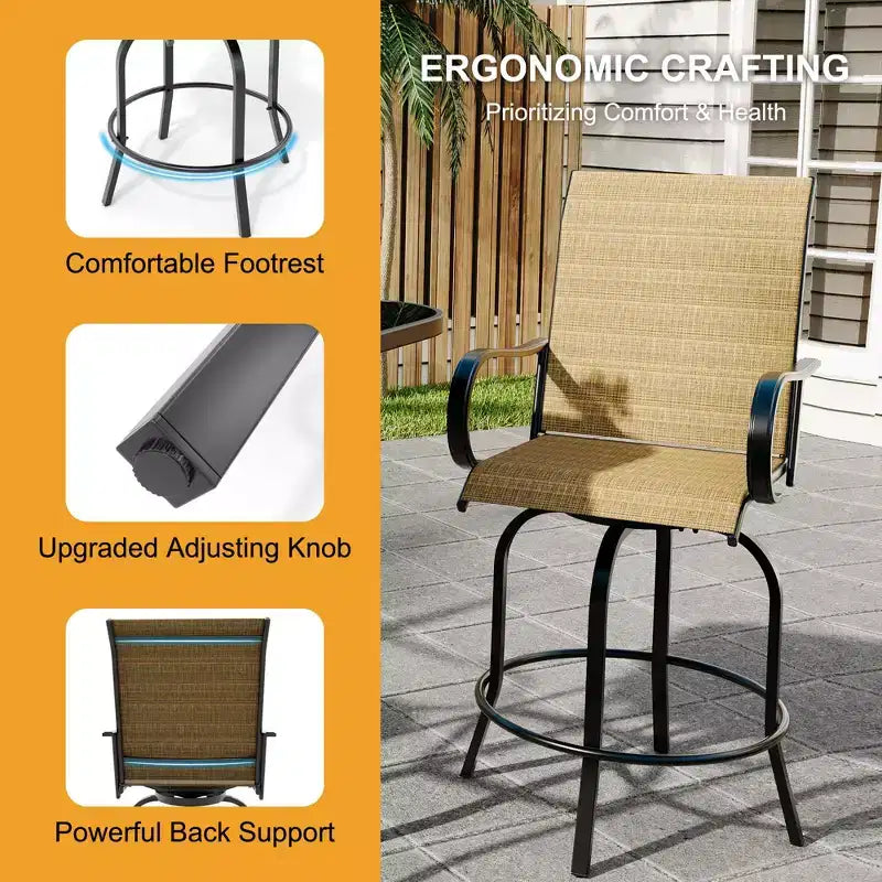 Ensemble de bar 2 pièces en tissu textile d'extérieur, 2 chaises pivotantes de terrasse, ensemble de bistrot tabouret haut pour piscine, jardin