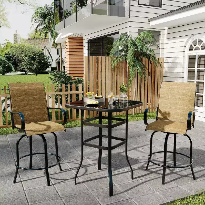 Ensemble de bar 2 pièces en tissu textile d'extérieur, 2 chaises pivotantes de terrasse, ensemble de bistrot tabouret haut pour piscine, jardin