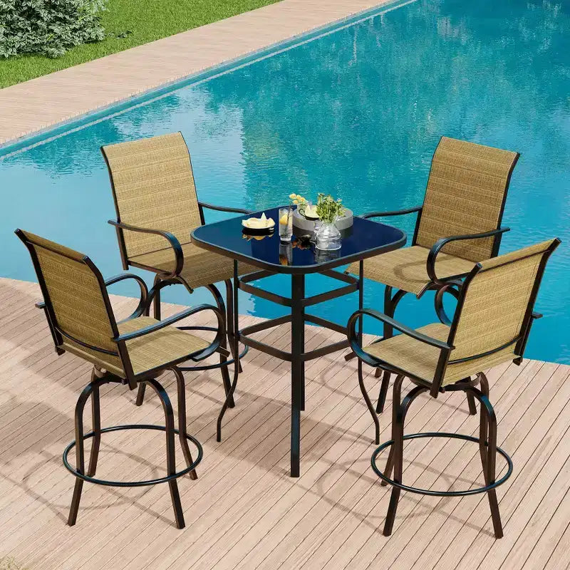 Ensemble de bar 2 pièces en tissu textile d'extérieur, 2 chaises pivotantes de terrasse, ensemble de bistrot tabouret haut pour piscine, jardin
