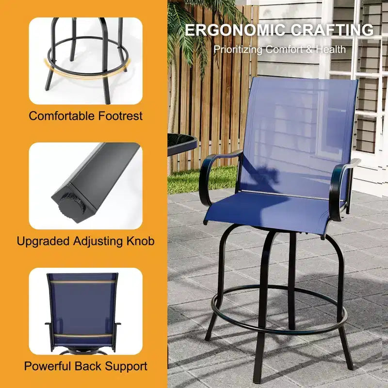 Ensemble de bar 2 pièces en tissu textile d'extérieur, 2 chaises pivotantes de terrasse, ensemble de bistrot tabouret haut pour piscine, jardin