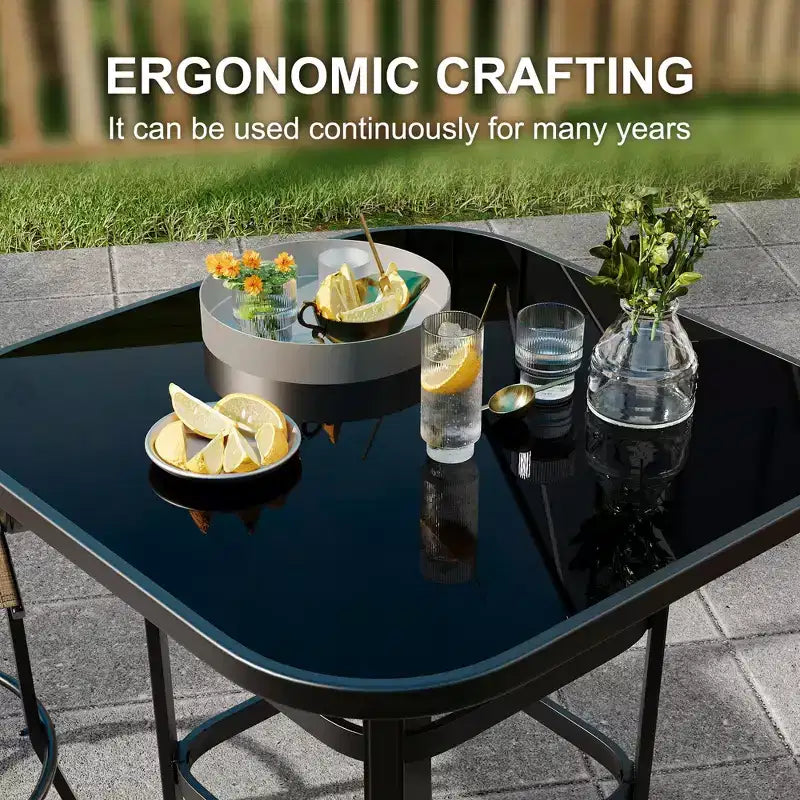 Ensemble de bar 2 pièces en tissu textile d'extérieur, 2 chaises pivotantes de terrasse, ensemble de bistrot tabouret haut pour piscine, jardin