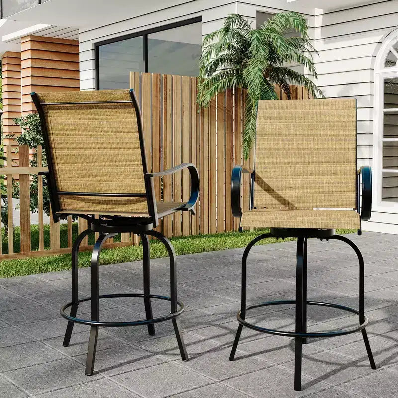 Ensemble de bar 2 pièces en tissu textile d'extérieur, 2 chaises pivotantes de terrasse, ensemble de bistrot tabouret haut pour piscine, jardin