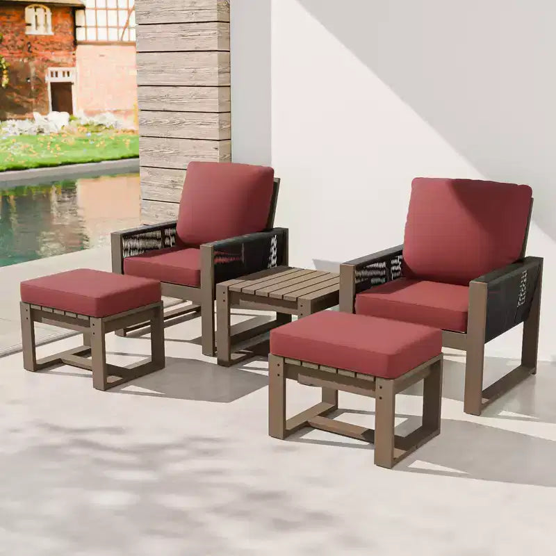 EAGLE PEAK Ensemble bistro 5 pièces en bois de cèdre naturel - Mobilier de patio d'extérieur, petit ensemble de conversation de balcon avec ottomans et table basse
