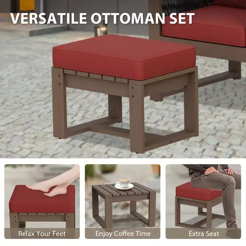 EAGLE PEAK Ensemble bistro 5 pièces en bois de cèdre naturel - Mobilier de patio d'extérieur, petit ensemble de conversation de balcon avec ottomans et table basse