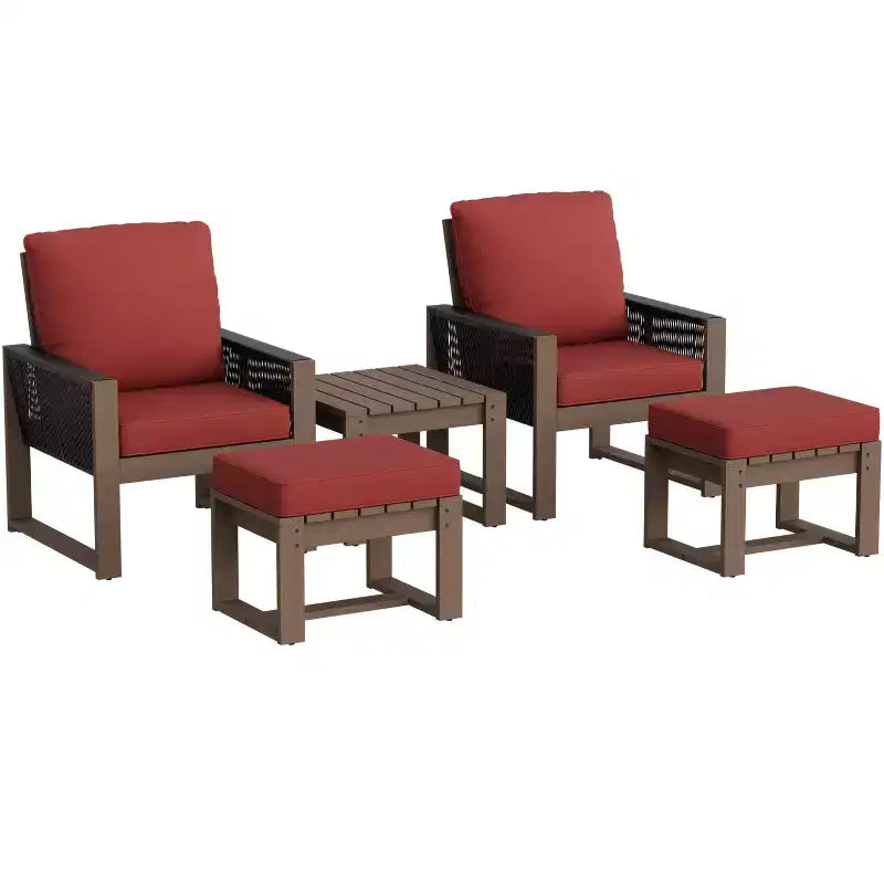 EAGLE PEAK Ensemble bistro 5 pièces en bois de cèdre naturel - Mobilier de patio d'extérieur, petit ensemble de conversation de balcon avec ottomans et table basse