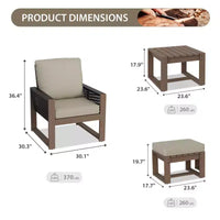 EAGLE PEAK Ensemble bistro 5 pièces en bois de cèdre naturel, mobilier de jardin, petit salon de balcon avec poufs et table basse