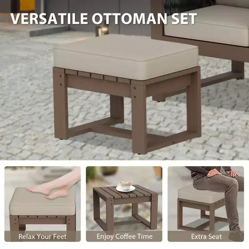 EAGLE PEAK Ensemble bistro 5 pièces en bois de cèdre naturel, mobilier de jardin, petit salon de balcon avec poufs et table basse