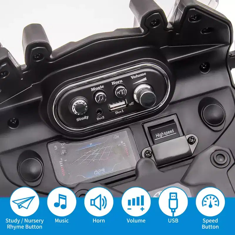 Voiture électrique 12 V pour enfants, moto pour enfants, voiture électrique pour enfants, vitesse élevée/faible, phares à LED et feux de signalisation, suspension à ressort, pour garçons et filles