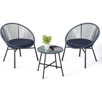 Ensemble de 3 chaises Acapulco, ensemble de bistro de terrasse extérieure avec 2 chaises en osier et 1 table en verre trempé