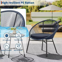Ensemble de 3 chaises Acapulco, ensemble de bistro de terrasse extérieure avec 2 chaises en osier et 1 table en verre trempé