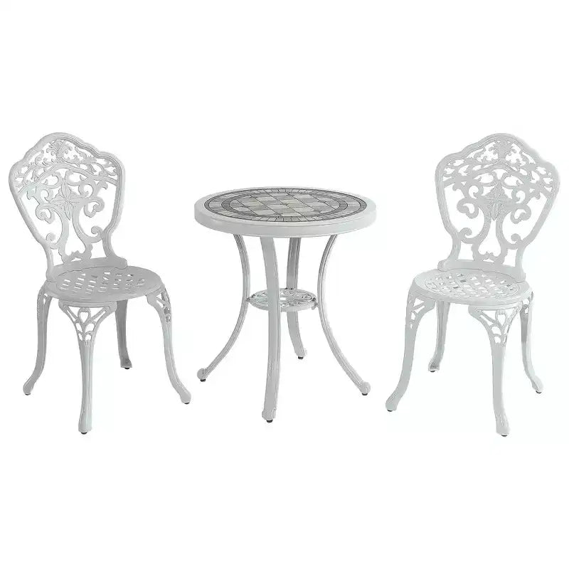 CLIHOME Ensemble table et chaises bistro de patio 3 pièces en fonte d'aluminium