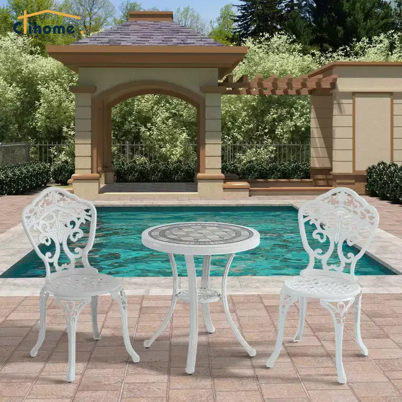CLIHOME Ensemble table et chaises bistro de patio 3 pièces en fonte d'aluminium