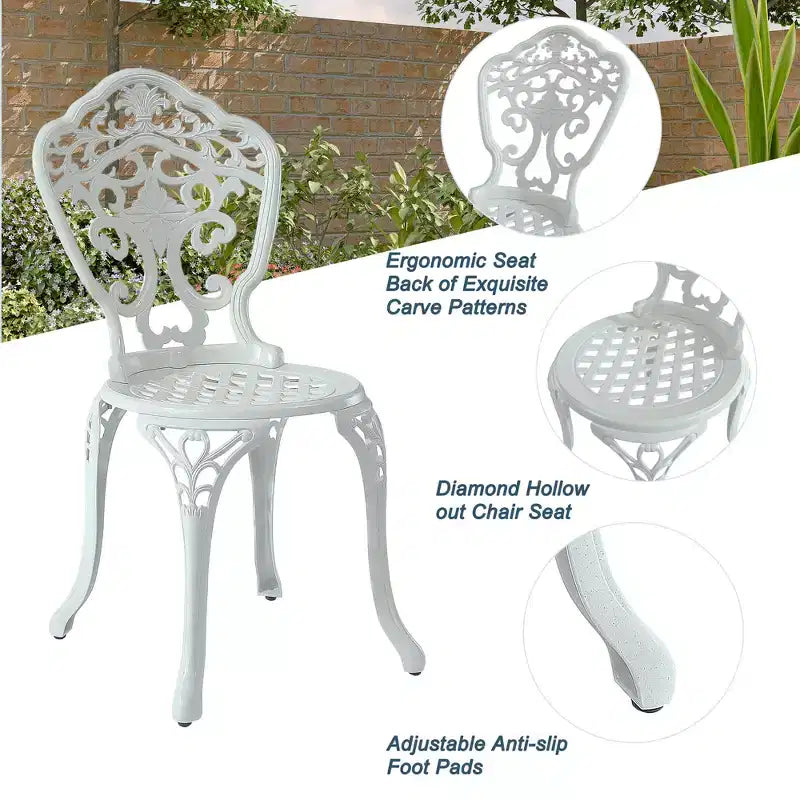 CLIHOME Ensemble table et chaises bistro de patio 3 pièces en fonte d'aluminium