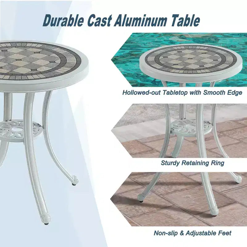 CLIHOME Ensemble table et chaises bistro de patio 3 pièces en fonte d'aluminium