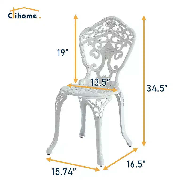 CLIHOME Ensemble table et chaises bistro de patio 3 pièces en fonte d'aluminium