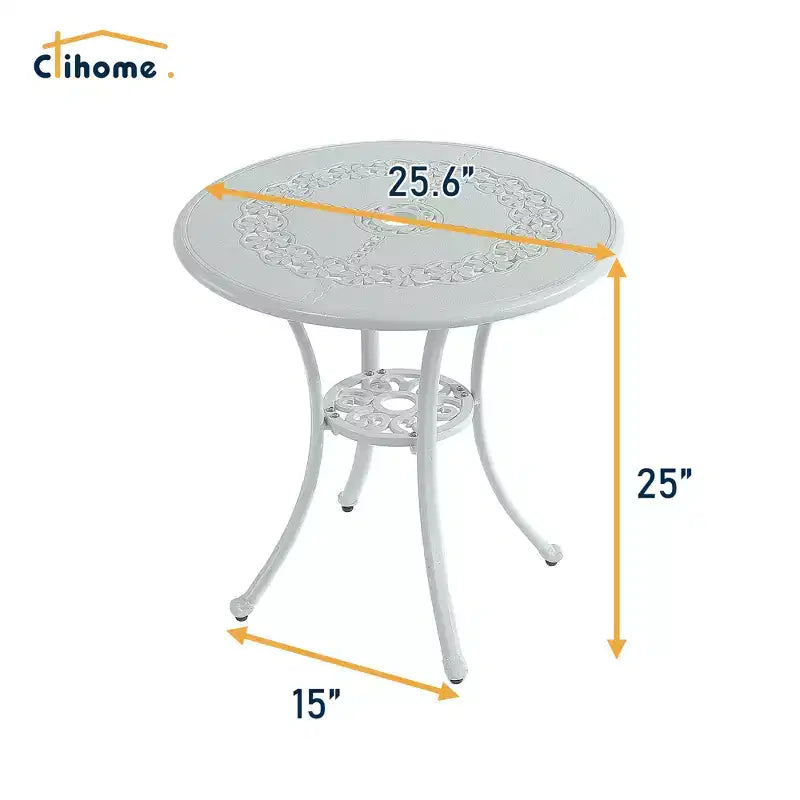 CLIHOME Ensemble bistrot 3 pièces en fonte d'aluminium avec table et chaises avec trou pour parasol