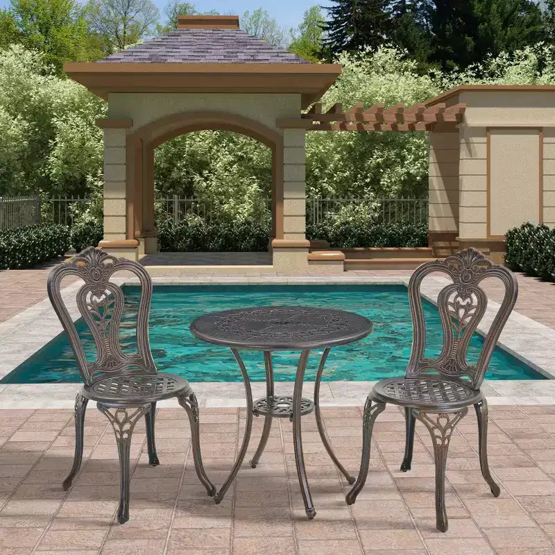 CLIHOME Ensemble bistrot 3 pièces en fonte d'aluminium avec table et chaises avec trou pour parasol