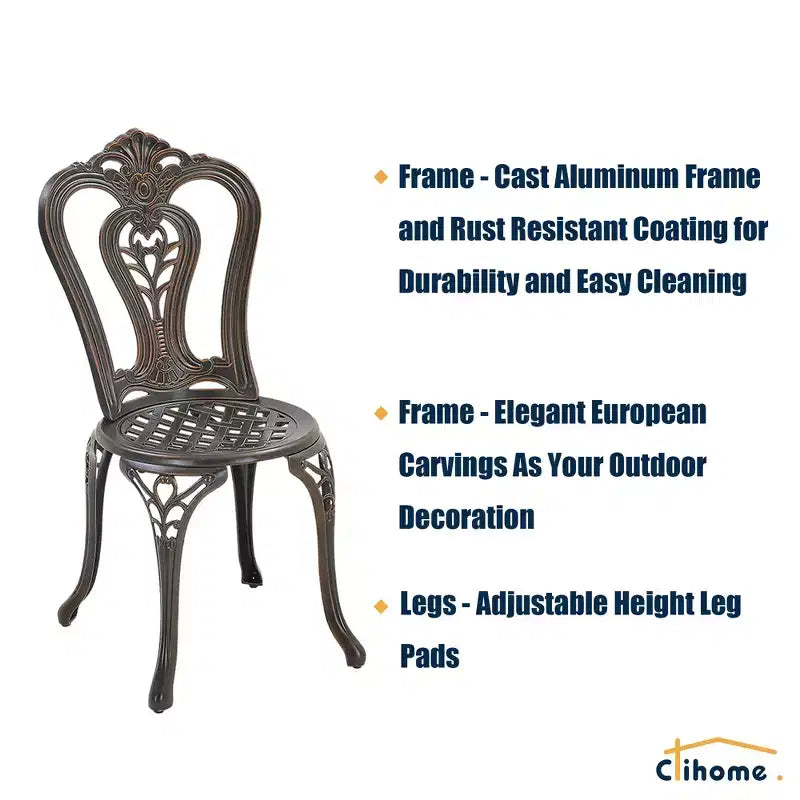 CLIHOME Ensemble bistrot 3 pièces en fonte d'aluminium avec table et chaises avec trou pour parasol