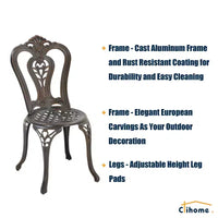 CLIHOME Ensemble bistrot 3 pièces en fonte d'aluminium avec table et chaises avec trou pour parasol