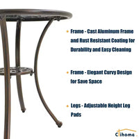 CLIHOME Ensemble bistrot 3 pièces en fonte d'aluminium avec table et chaises avec trou pour parasol