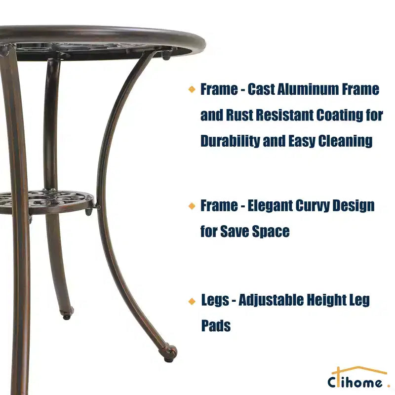 CLIHOME Ensemble bistrot 3 pièces en fonte d'aluminium avec table et chaises avec trou pour parasol