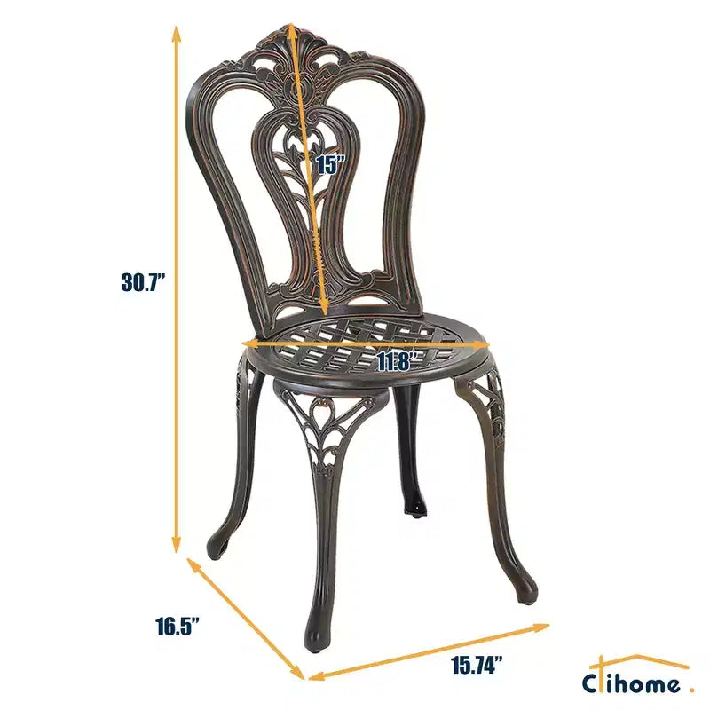 CLIHOME Ensemble bistrot 3 pièces en fonte d'aluminium avec table et chaises avec trou pour parasol