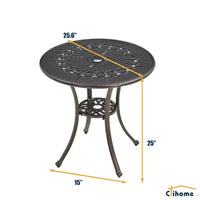 CLIHOME Ensemble bistrot 3 pièces en fonte d'aluminium avec table et chaises avec trou pour parasol