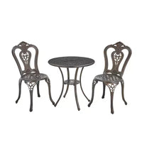 CLIHOME 3-Piece Cast Aluminum Bistro with Umbrella Hole Table and Chairs Set