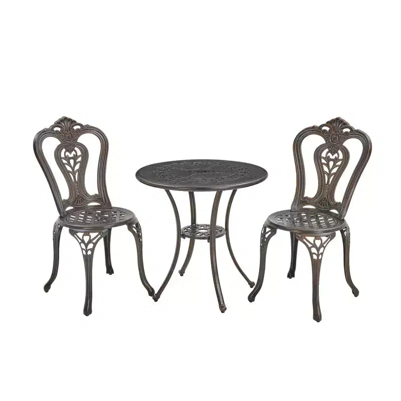 CLIHOME 3-Piece Cast Aluminum Bistro with Umbrella Hole Table and Chairs Set