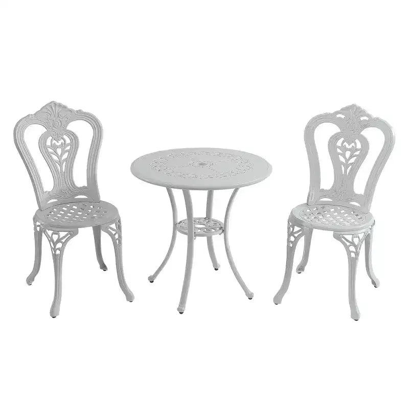 CLIHOME Ensemble bistrot 3 pièces en fonte d'aluminium avec table et chaises avec trou pour parasol