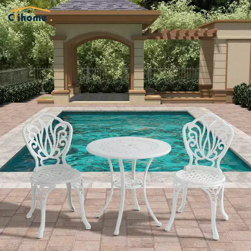 CLIHOME Ensemble bistrot 3 pièces en aluminium coulé pour l'extérieur (table et chaises)