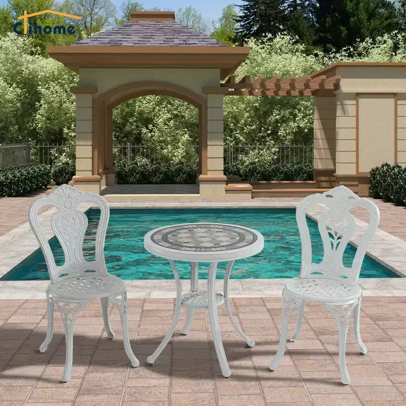 CLIHOME Ensemble bistro de 3 pièces en fonte d'aluminium durable pour l'extérieur