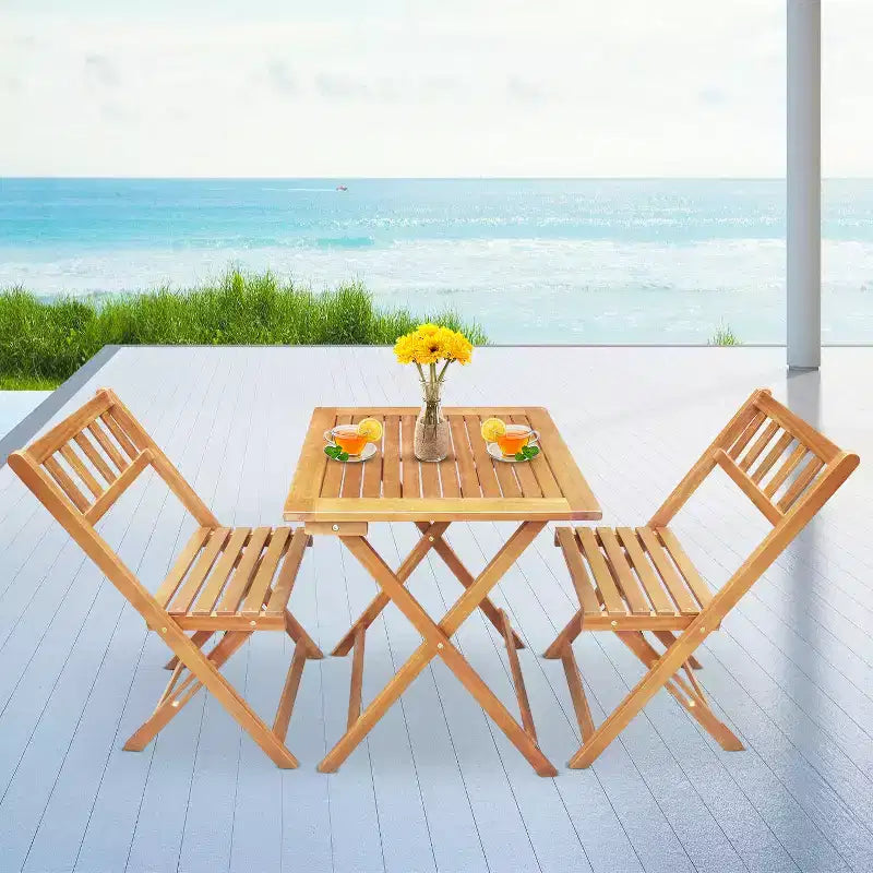 Ensemble de bistrot pliant BestMassage 3 pièces en bois d'acacia, ensemble de salle à manger extérieur, naturel