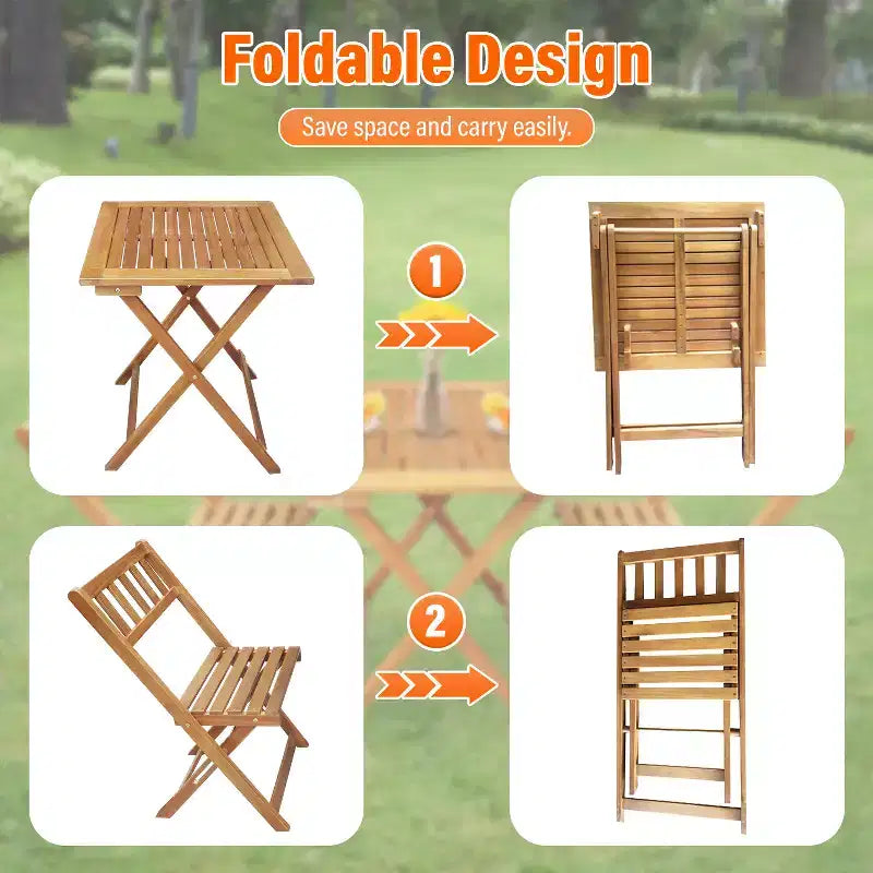 Ensemble de bistrot pliant BestMassage 3 pièces en bois d'acacia, ensemble de salle à manger extérieur, naturel