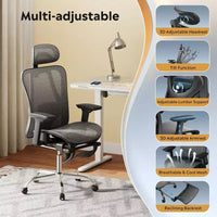 Chaise de bureau ergonomique en maille GALAXHERO, dossier haut inclinable, avec repose-pieds rétractable, support lombaire réglable et fonction d'inclinaison, noire