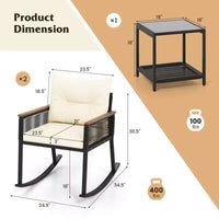 Ensemble de bistrot basculant d'extérieur Costway 3 pièces avec table basse à 2 niveaux, accoudoirs en bois d'acacia