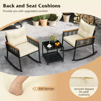 Ensemble de bistrot basculant d'extérieur Costway 3 pièces avec table basse à 2 niveaux, accoudoirs en bois d'acacia