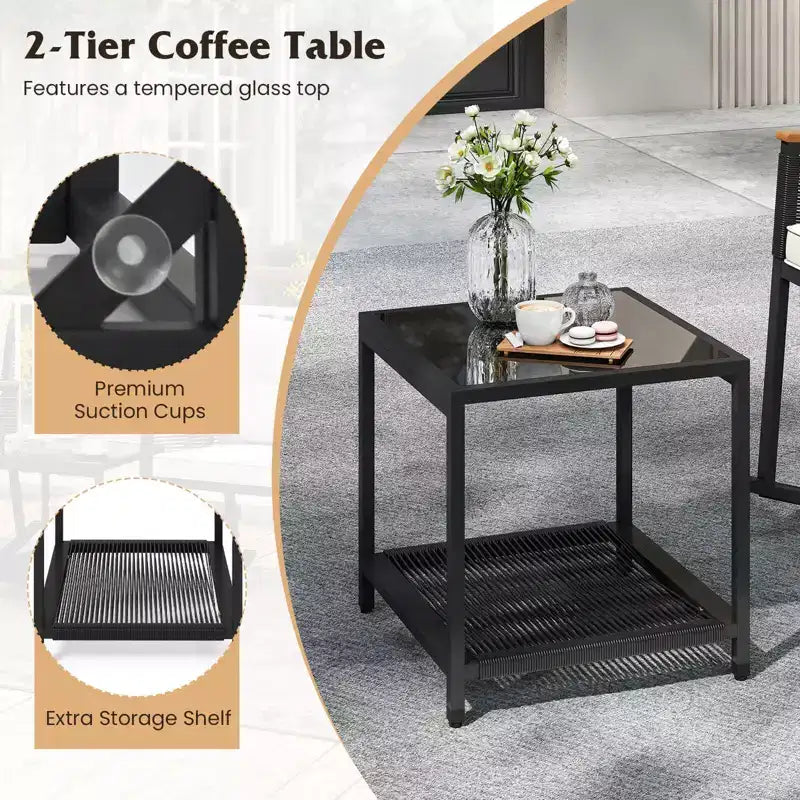 Ensemble de bistrot basculant d'extérieur Costway 3 pièces avec table basse à 2 niveaux, accoudoirs en bois d'acacia