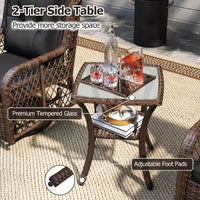 Costway Salon de Jardin 3 Pièces avec Table d'Appoint à 2 Niveaux et Coussins pour Porche Marron/Noir